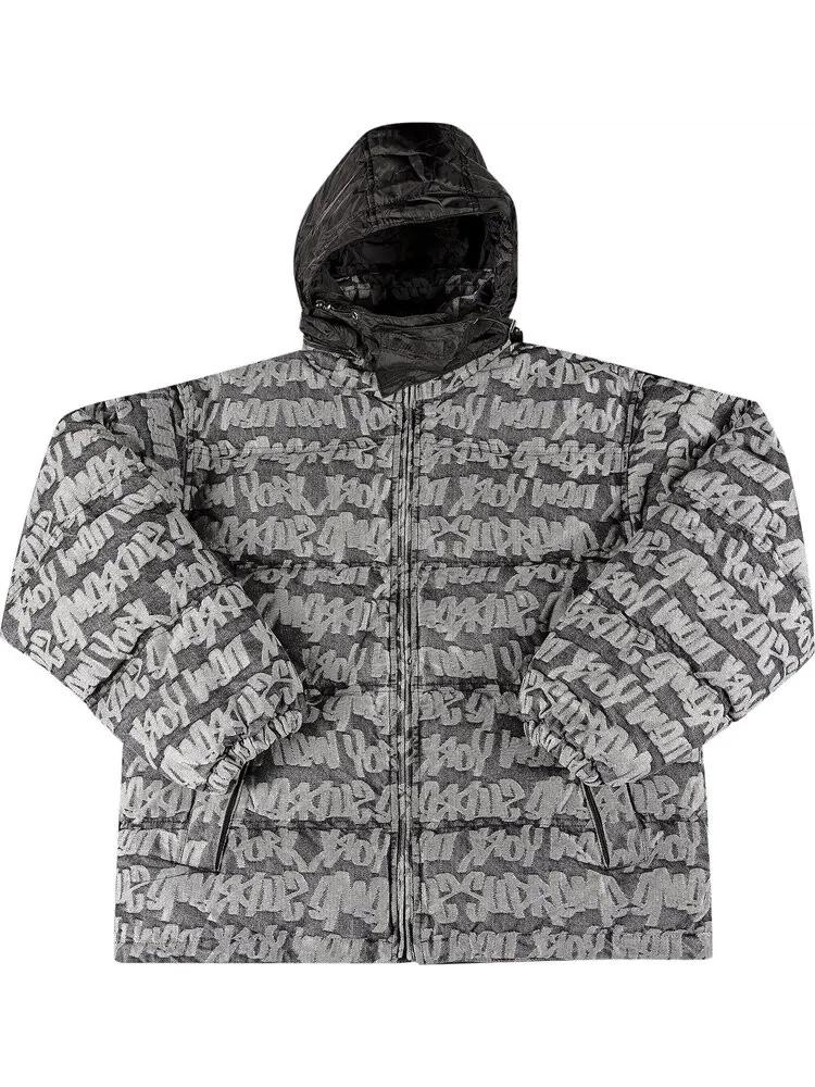 Пуховик Supreme Fat Tip Jacquard Denim Puffer Jacket 'Black' — изображение 1 из 2, черный