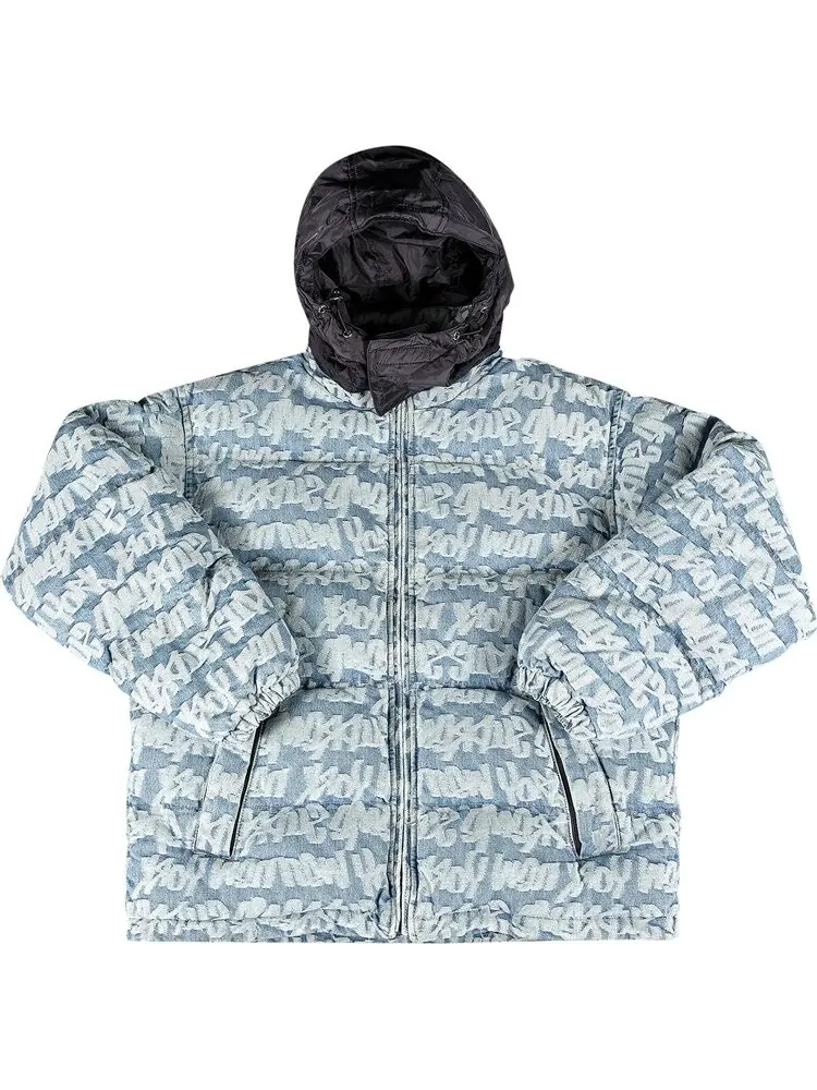 Пуховик Supreme Fat Tip Jacquard Denim Puffer Jacket 'Blue' — изображение 1 из 2, синий