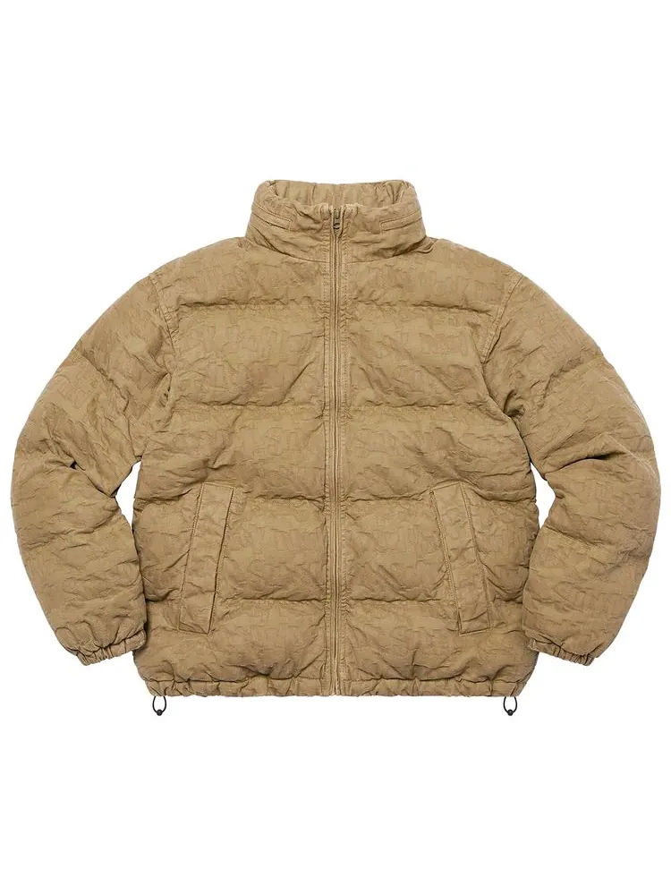 Куртка Supreme Fat Tip Jacquard Denim Puffer Jacket 'Olive' — изображение 1 из 1, оливковый