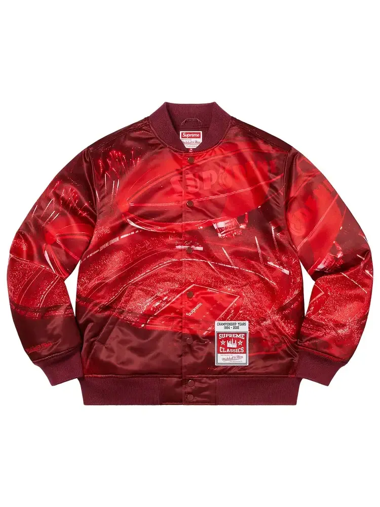 Куртка Supreme x Mitchell & Ness Stadium Satin Varsity Jacket 'Red' — изображение 1 из 2, красный