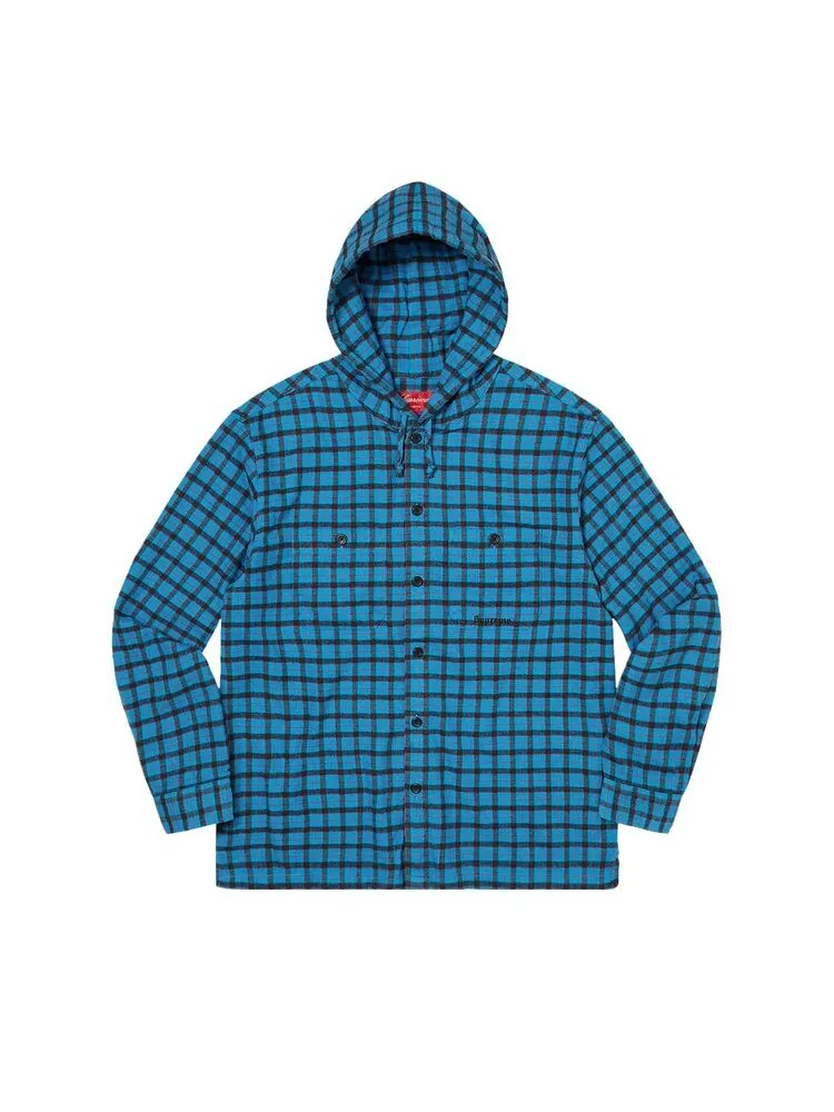 Рубашка Supreme Mini Plaid Hooded Shirt Blue — изображение 1 из 1, синий