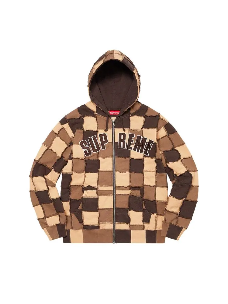 Толстовка Supreme Reverse Patchwork Zip Up Hooded Sweatshirt — изображение 1 из 1, коричневый