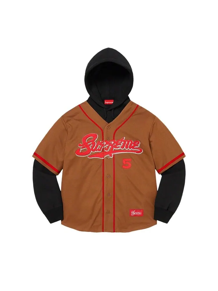 Толстовка Supreme Baseball Jersey Hooded Sweatshirt — изображение 1 из 2, коричневый