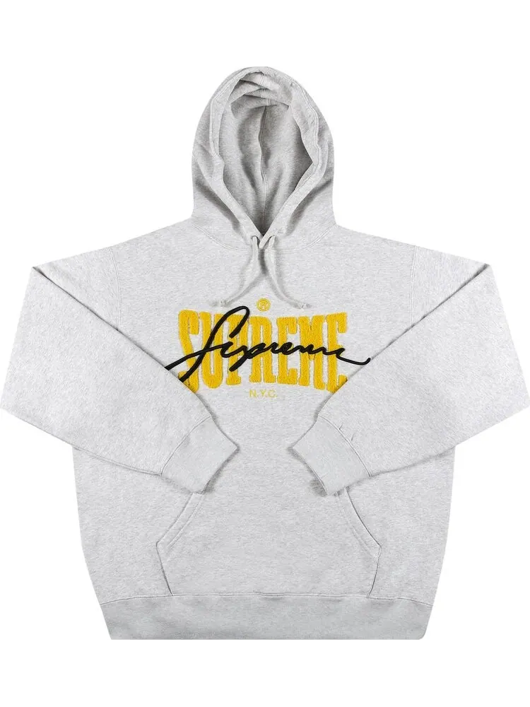 Толстовка Supreme Embroidered Chenille Hooded Sweatshirt 'Ash Grey' — изображение 1 из 2, серый