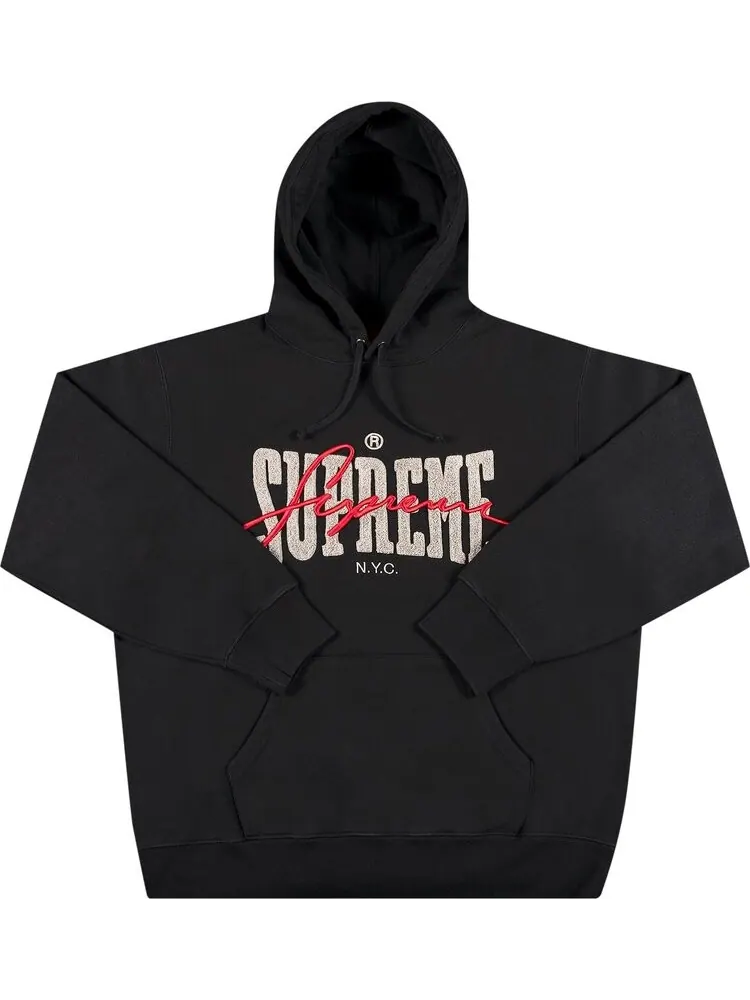Толстовка Supreme Embroidered Chenille Hooded Sweatshirt 'Black' — изображение 1 из 2, черный