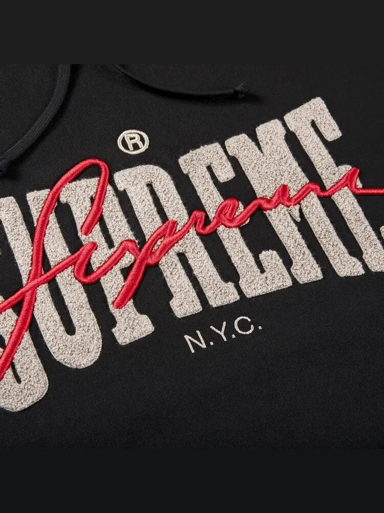 Толстовка Supreme Embroidered Chenille Hooded Sweatshirt 'Black' — изображение 2 из 2, черный