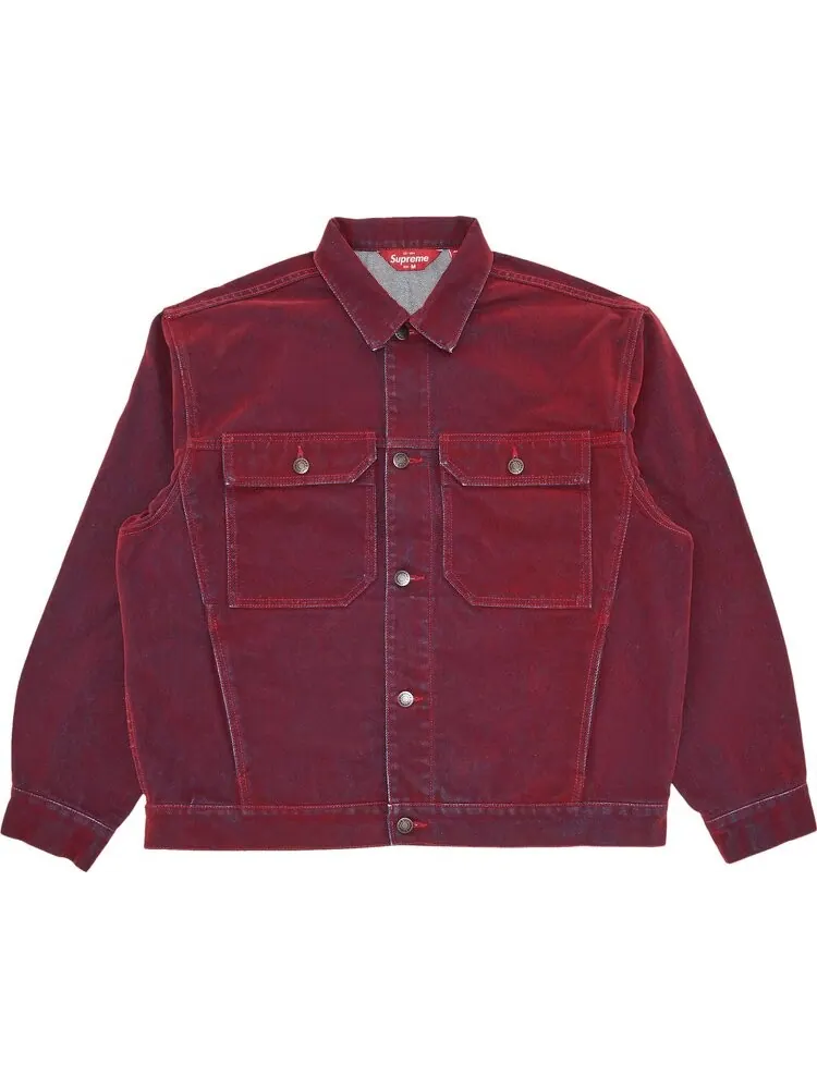 Куртка Supreme Flocked Denim Trucker Jacket 'Red' — изображение 1 из 3, красный