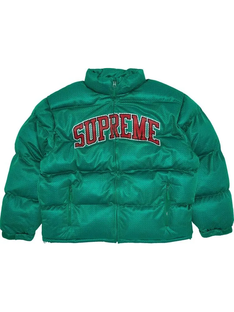 Пуховик Supreme Mesh Jersey Puffer Jacket 'Green' — изображение 1 из 3, зеленый