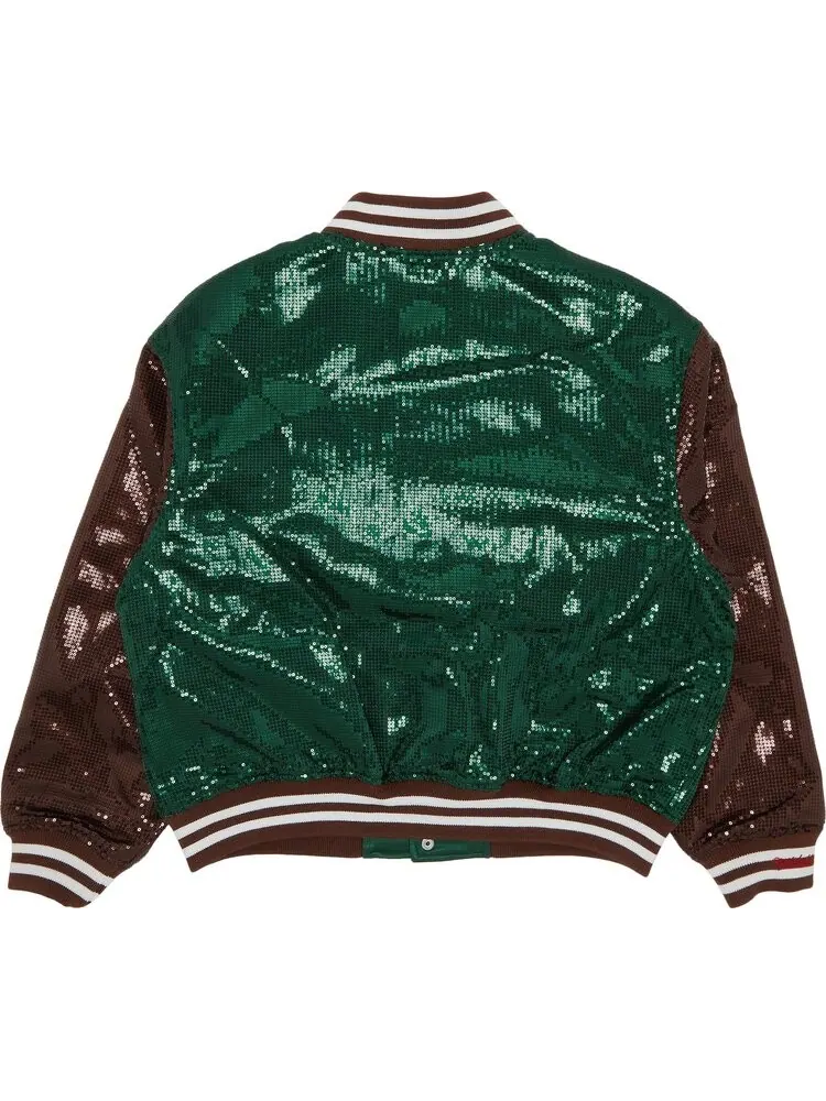 Куртка Supreme x Mitchell & Ness Sequin Varsity Jacket 'Green' — изображение 2 из 3, зеленый