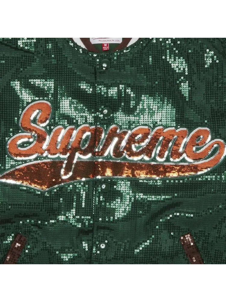 Куртка Supreme x Mitchell & Ness Sequin Varsity Jacket 'Green' — изображение 3 из 3, зеленый