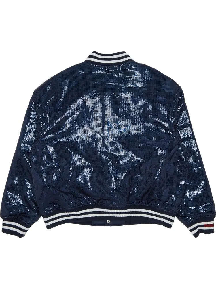 Куртка Supreme x Mitchell & Ness Sequin Varsity Jacket 'Navy' — изображение 2 из 3, синий