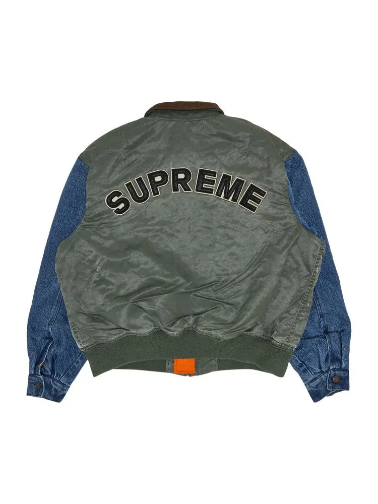 Куртка Supreme Denim Sleeve MA-1 'Olive' — изображение 2 из 3, зеленый