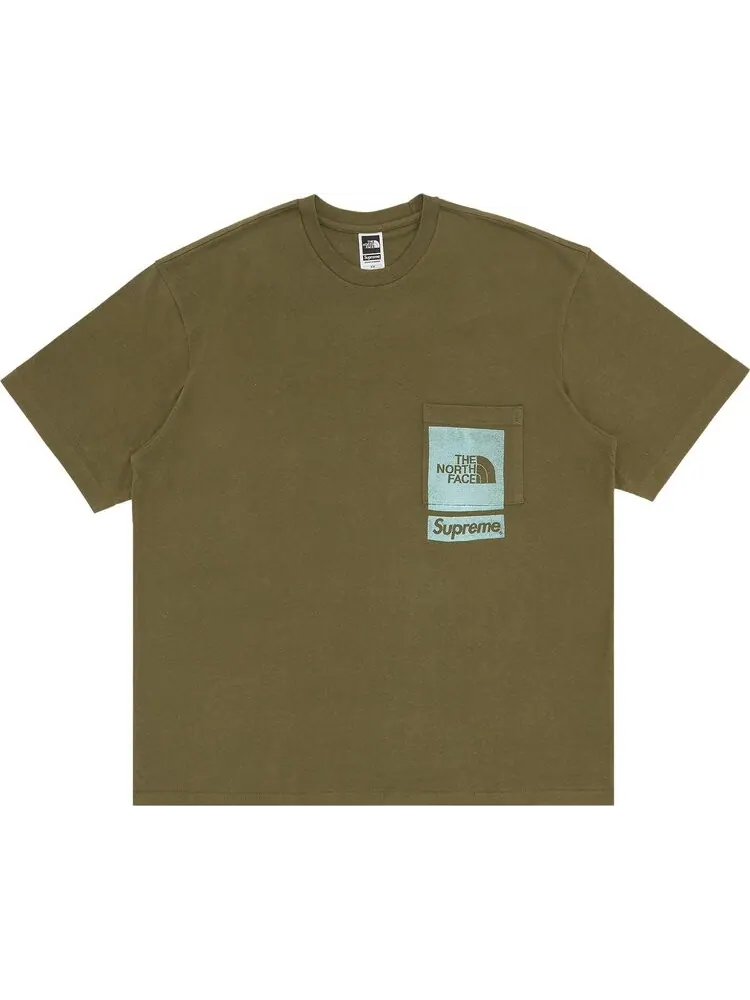 Футболка Supreme x The North Face Printed Pocket Tee 'Olive' — изображение 1 из 2, зеленый