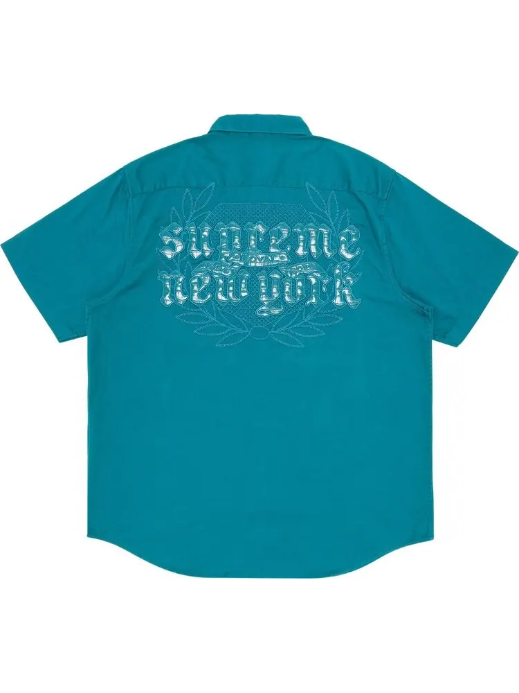Рубашка Supreme Croc Patch Short-Sleeve Work Shirt 'Teal' — изображение 2 из 3, бирюзовый