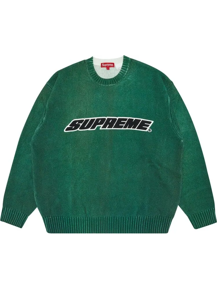 Свитер Supreme Printed Washed Sweater 'Olive' — изображение 1 из 2, зеленый