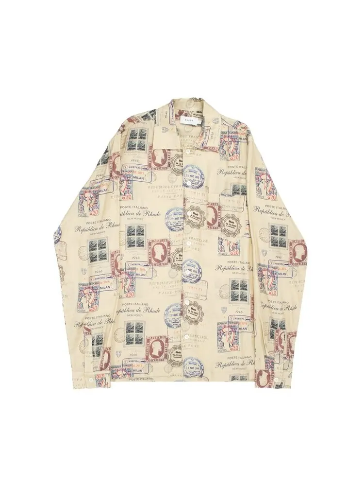 Рубашка Rhude Passport Stamp Print 'Beige/Multicolor' — изображение 1 из 1, загар