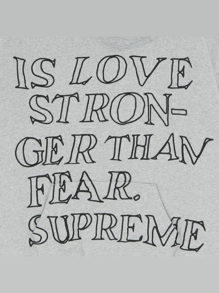 Толстовка Supreme Stronger Than Fear Hooded Sweatshirt 'Heather Grey' — изображение 2 из 2, серый