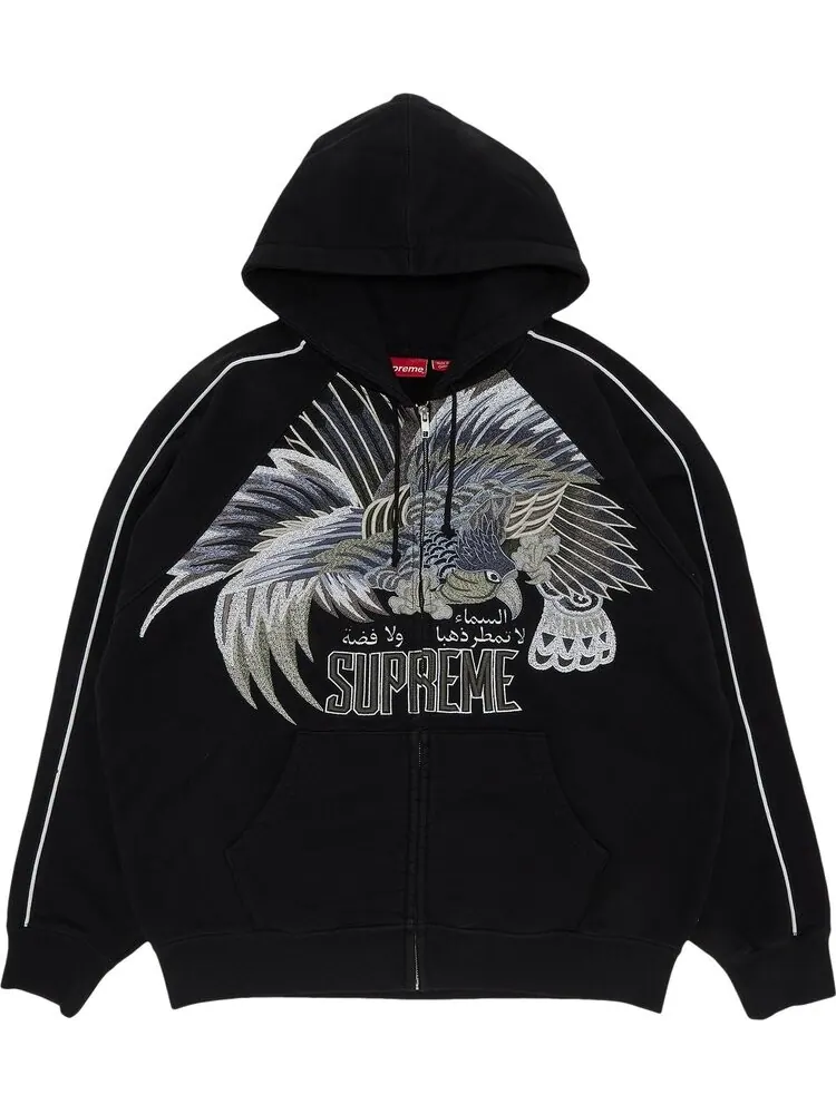 Толстовка Supreme Falcon Raglan Zip Up Hooded Sweatshirt 'Black' — изображение 1 из 3, черный
