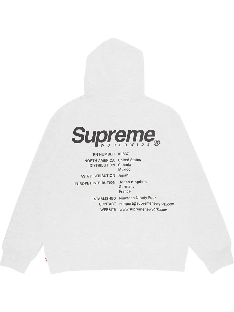 Толстовка Supreme Worldwide Hooded Sweatshirt 'Ash Grey' — изображение 2 из 3, серый