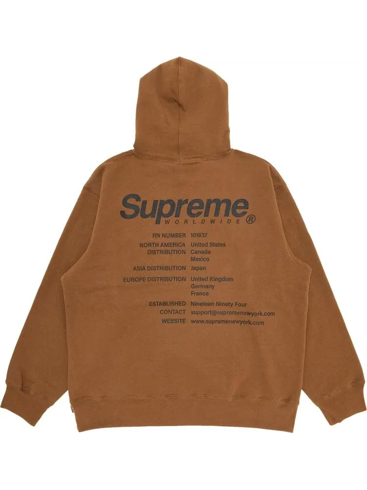 Толстовка Supreme Worldwide Hooded Sweatshirt 'Olive Brown' — изображение 2 из 3, коричневый