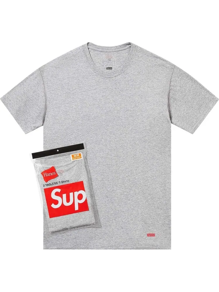 Футболка Supreme x Hanes Taglesss (2 Pack) 'Heather Grey' — изображение 1 из 1, серый