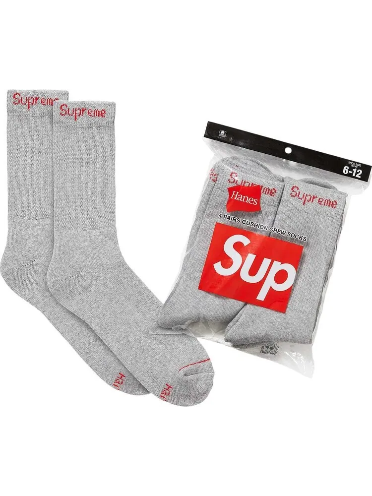 Носки Supreme x Hanes Crew (4 Pack) 'Heather Grey' — изображение 1 из 1, серый