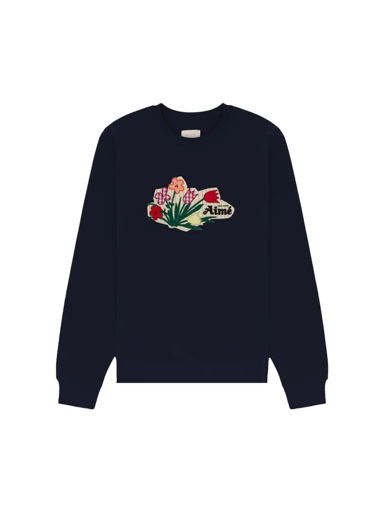 Толстовка Aimé Leon Dore Floral Appliqué Crewneck Sweatshirt — изображение 1 из 1, синий