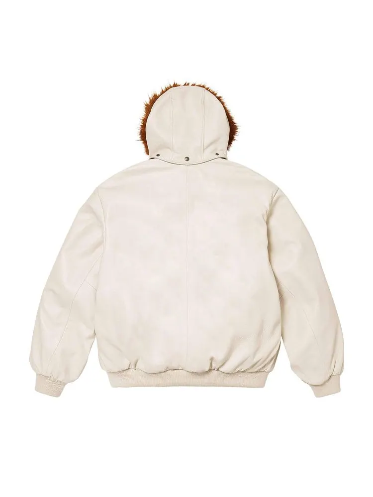 Куртка Supreme x Schott Hooded Leather Bomber Jacket — изображение 2 из 2, серый