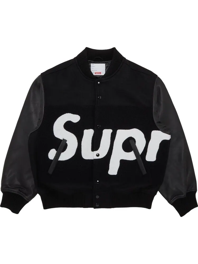 Куртка Supreme Big Logo Chenille Varsity 'Black' — изображение 1 из 3, черный