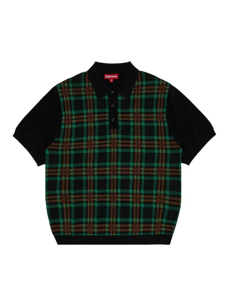 Поло Supreme Plaid Knit Short-Sleeve Polo — изображение 1 из 3, черный
