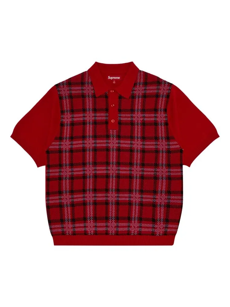 Поло Supreme Plaid Knit Short-Sleeve Polo — изображение 1 из 3, красный