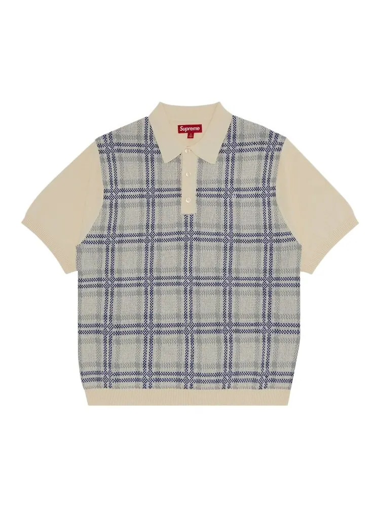 Поло Supreme Plaid Knit Short-Sleeve Polo — изображение 1 из 3, белый
