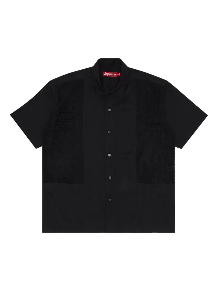 Рубашка Supreme Mesh Panel Linen Short-Sleeve Shirt — изображение 1 из 3, черный
