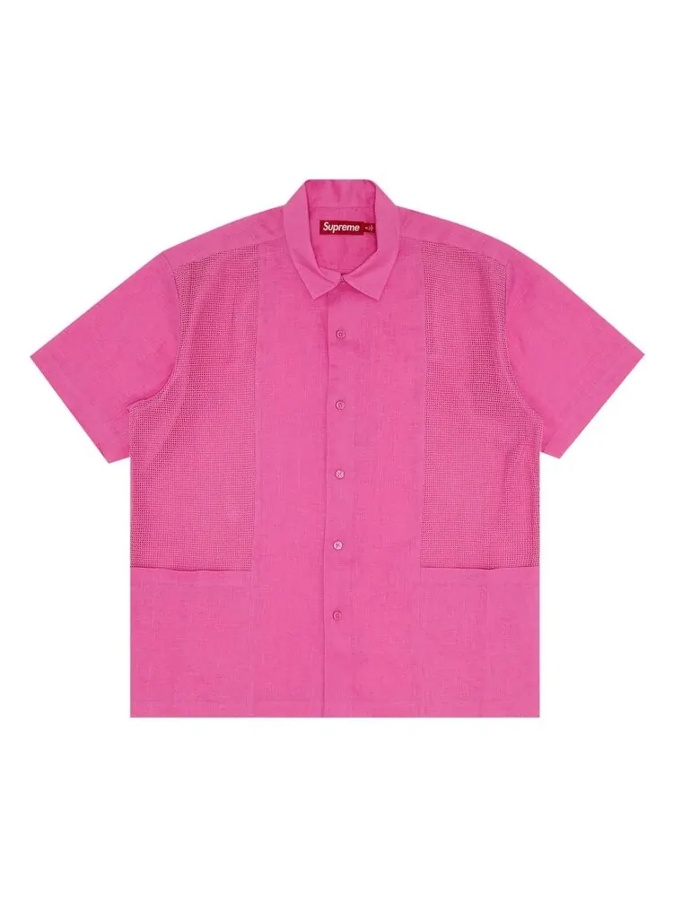 Рубашка Supreme Mesh Panel Linen Short-Sleeve Shirt — изображение 1 из 3, розовый