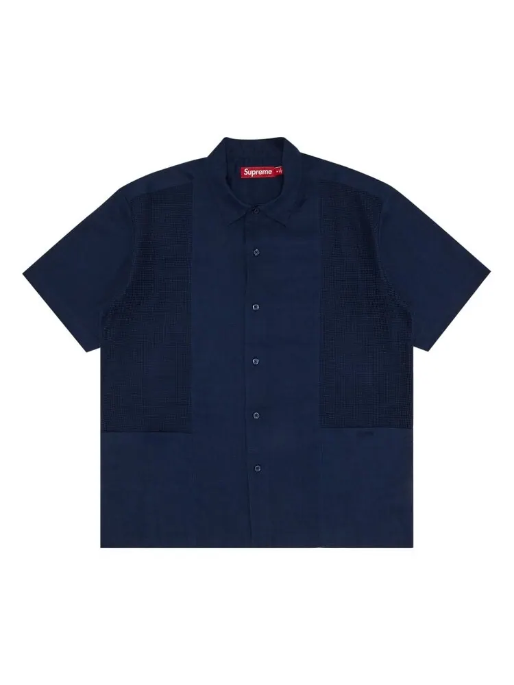 Рубашка Supreme Mesh Panel Linen Short-Sleeve Shirt — изображение 1 из 3, темно-синий