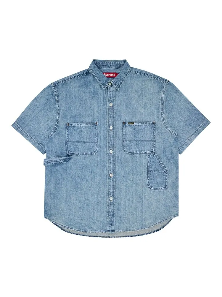 Рубашка Supreme Loose Fit Short-Sleeve Denim Painter Shirt — изображение 1 из 3, синий
