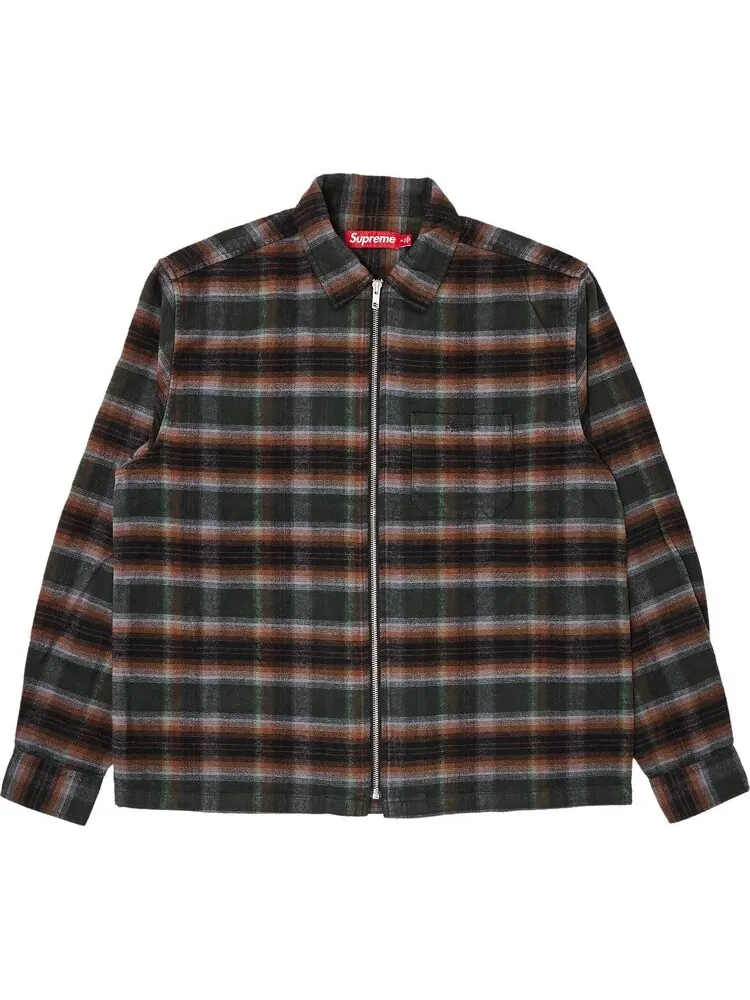 Рубашка Supreme Shadow Plaid Flannel Zip Up 'Green' — изображение 1 из 3, зеленый