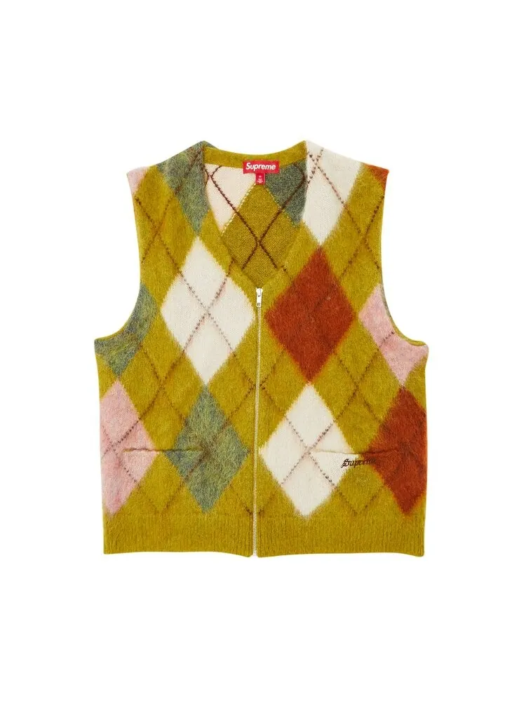 Жилет Supreme Brushed Argyle Zip Up Vest — изображение 1 из 3, желтый