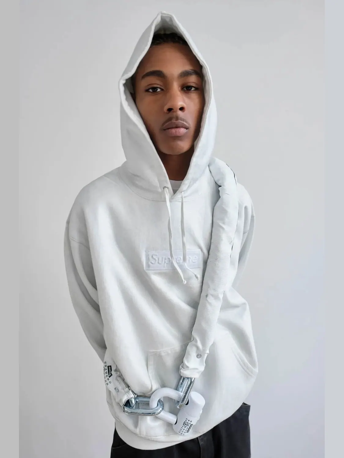 Толстовка Supreme x MM6 Maison Margiela Foil Box Logo белая — изображение 3 из 5, белый