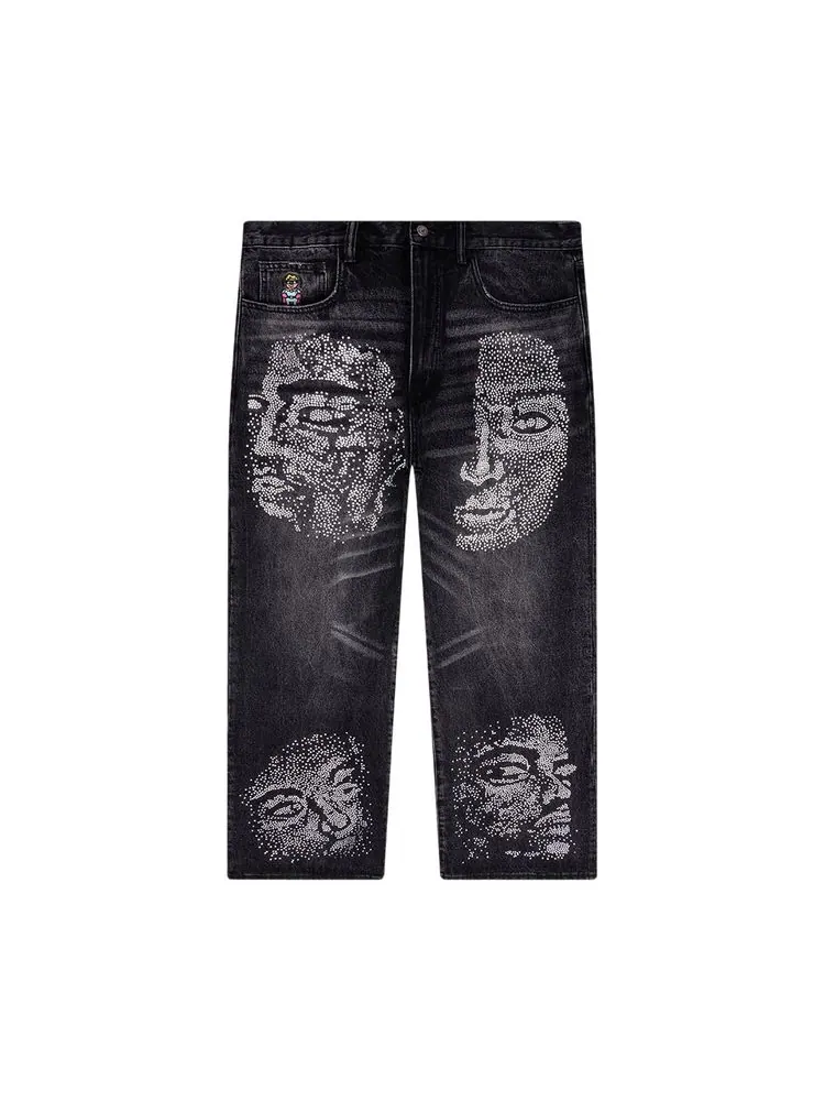 Джинсы KidSuper Rhinestone Face Jeans 'Black'