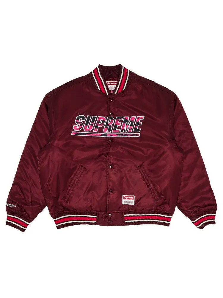 Куртка Supreme x Mitchell & Ness Camo Logo Varsity Jacket — изображение 1 из 3, бордовый