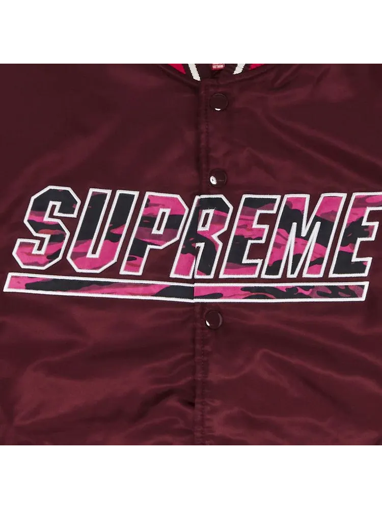Куртка Supreme x Mitchell & Ness Camo Logo Varsity Jacket — изображение 3 из 3, бордовый