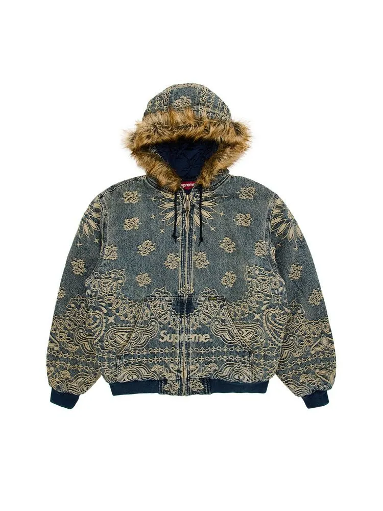 Куртка Supreme Bandana Jacquard Denim Hooded Work Jacket — изображение 1 из 3, синий