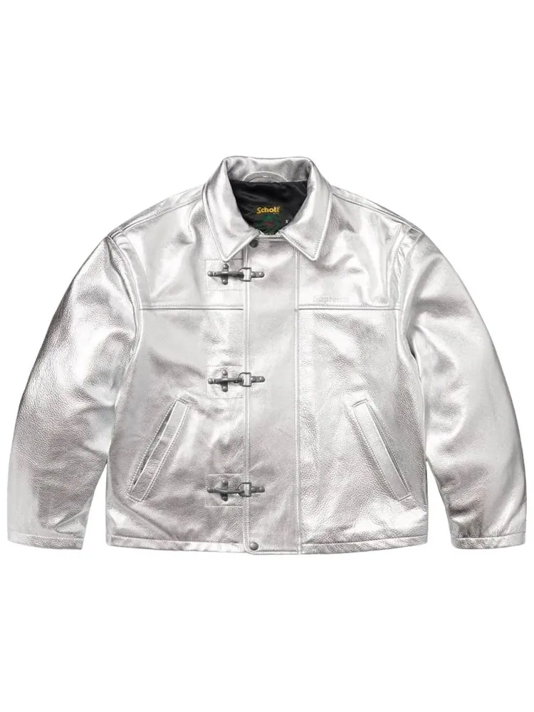 Кожаная куртка Supreme x Schott с клипсами — изображение 1 из 2, серебряный