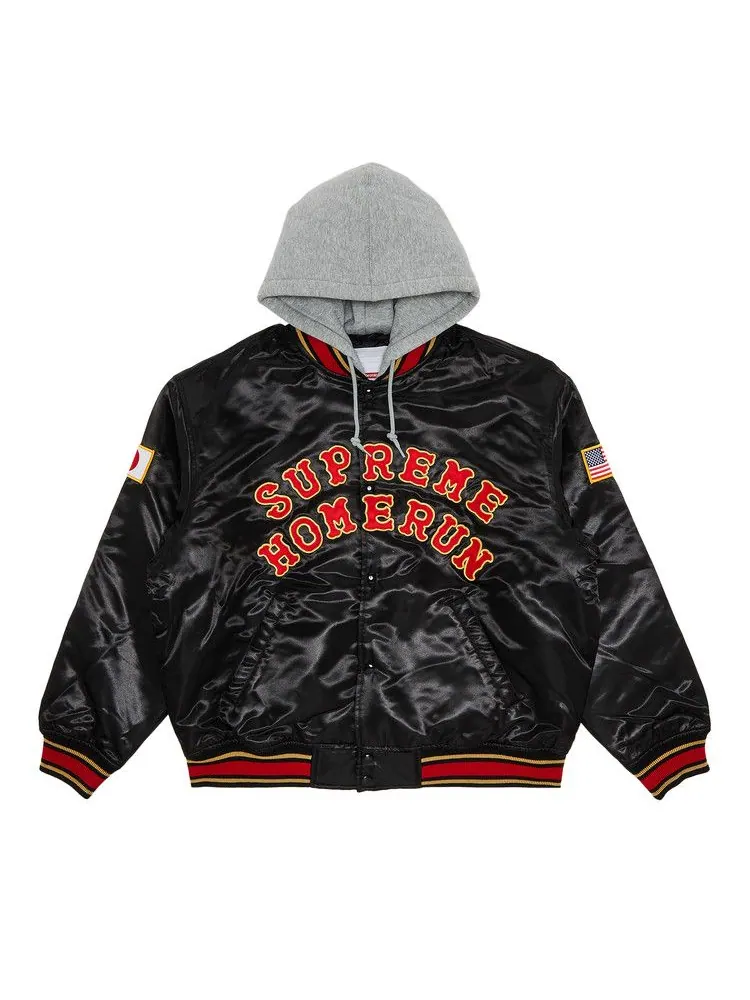 Куртка Supreme x Homerun Satin Hooded Varsity Jacket — изображение 1 из 3, черный