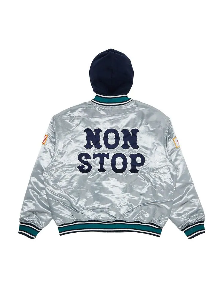 Куртка Supreme x Homerun Satin Hooded Varsity Jacket — изображение 2 из 3, серебряный