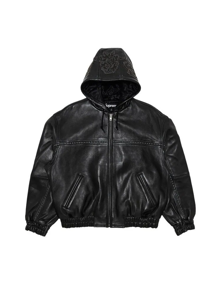 Куртка Supreme Studded Hooded Leather Jacket — изображение 1 из 3, черный