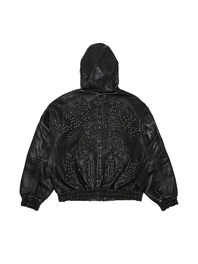 Куртка Supreme Studded Hooded Leather Jacket — изображение 2 из 3, черный