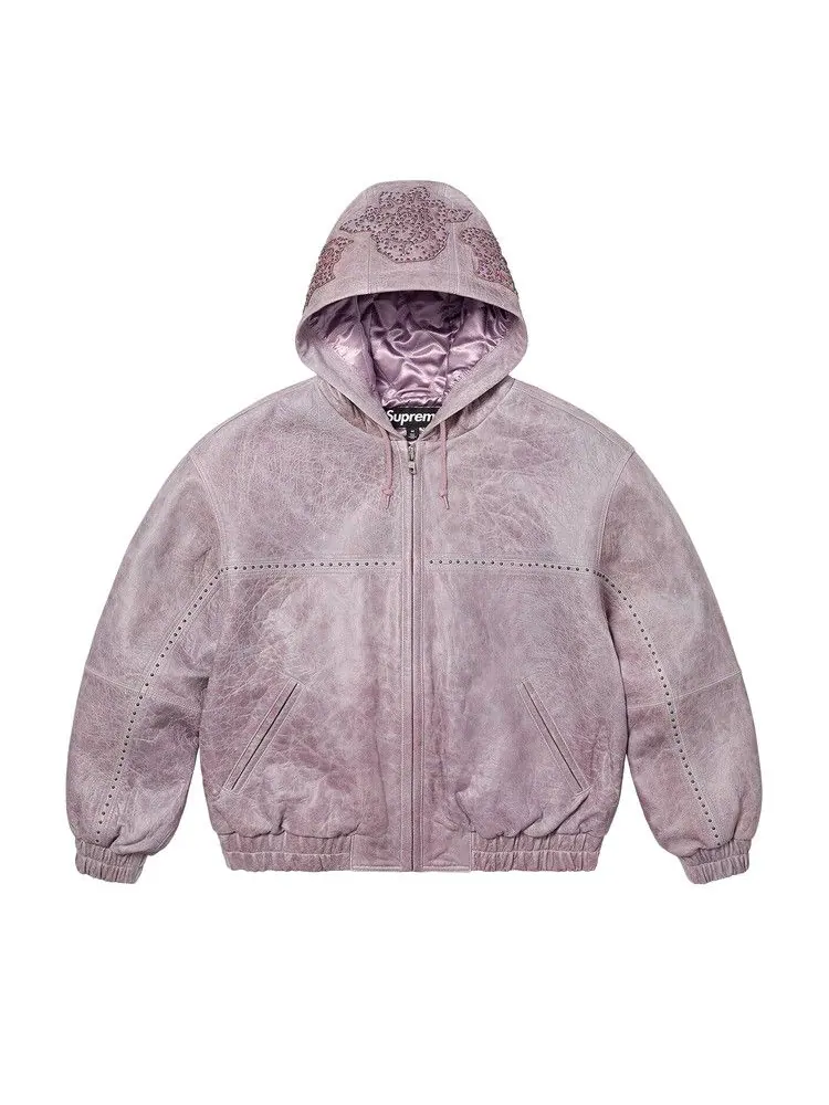 Куртка Supreme Studded Hooded Leather Jacket — изображение 1 из 2, фиолетовый