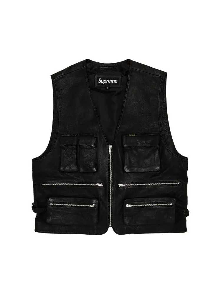 Утепленный жилет Supreme Leather Cargo Vest — изображение 1 из 3, черный